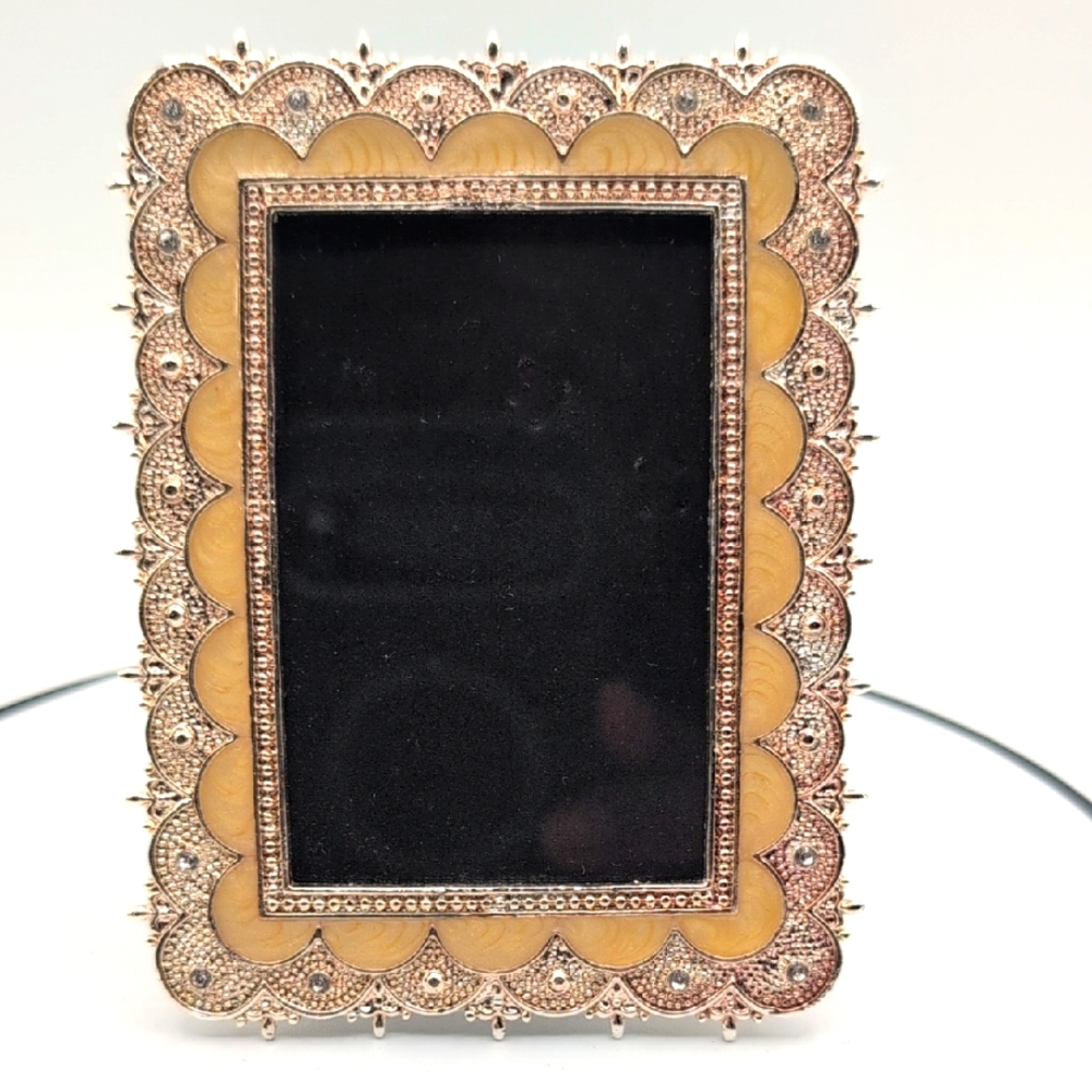Elegant Gold and Cream Metal Photo Frame With Black Velvet Back